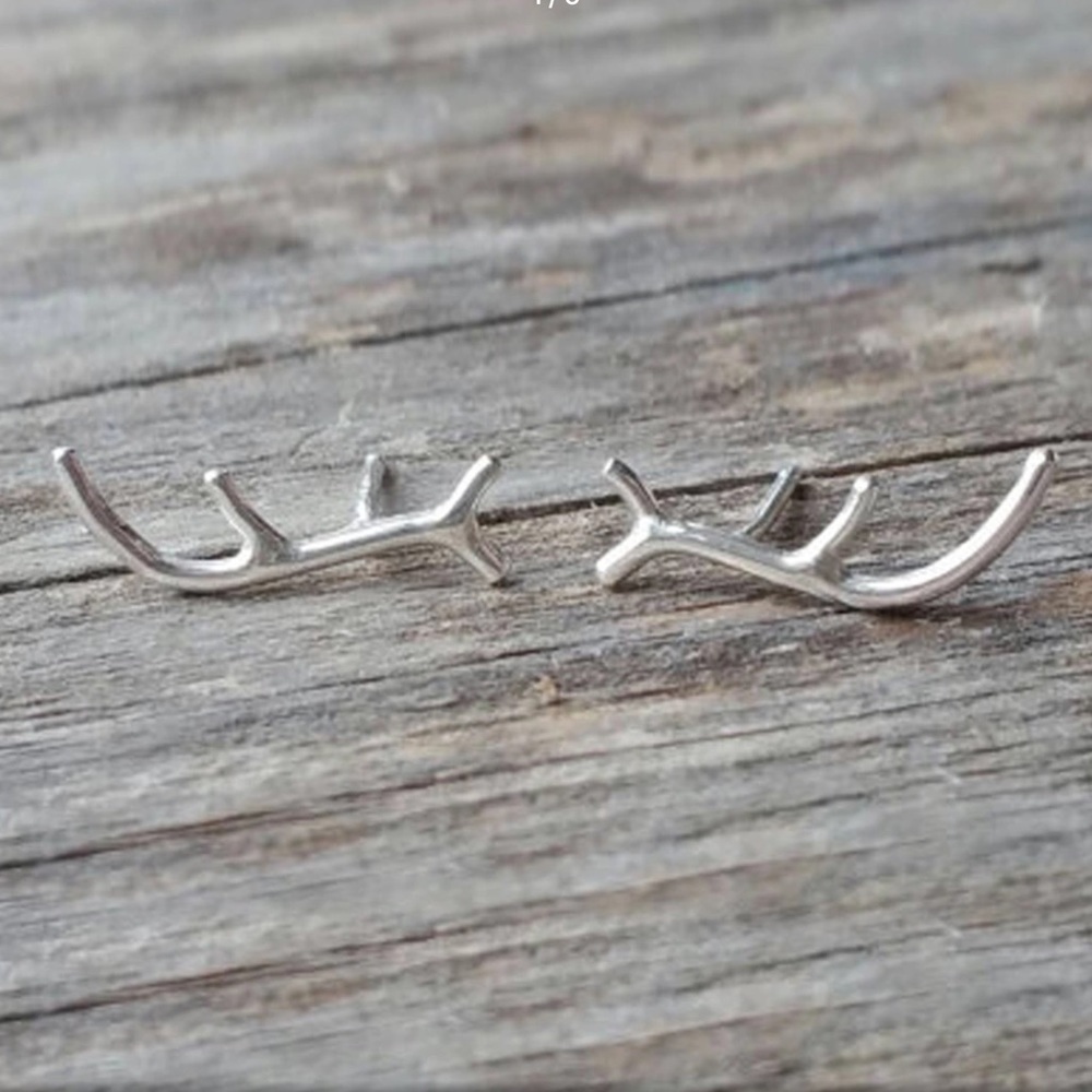 Silver deer antler stud earrings
